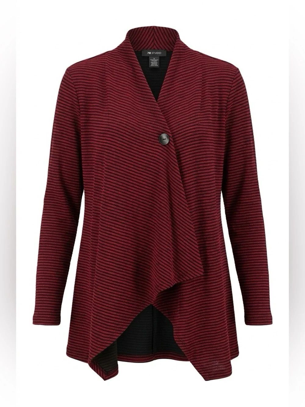 AB Studio Red Striped Draped Single-Button Cardigan